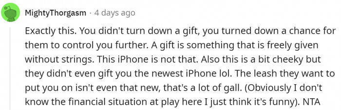 Gifts go without strings...