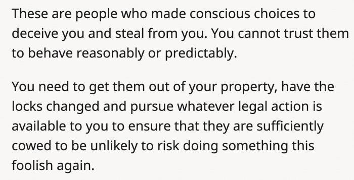 Her boyfriend and his family deliberately blindsided OP, and she should go to the proper authorities before it becomes a bigger problem.