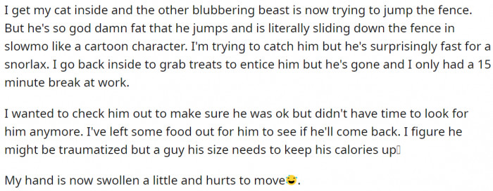 What this man earned out of it instead was a swollen and hurt hand.