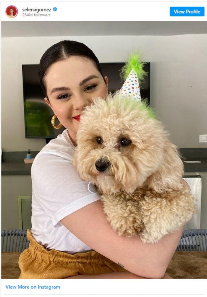 4. Selena Gomez with her dog, Winnie.
