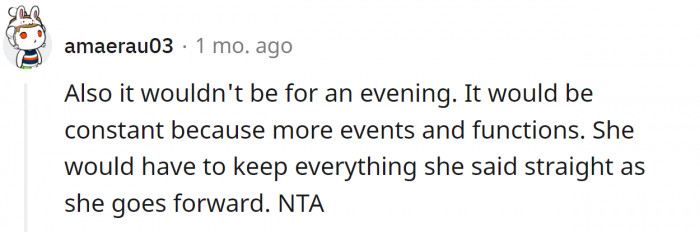 This is not just for one evening; it is for life. OP should think things through.