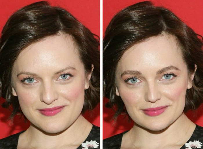 7. You can notice the change in Elisabeth Moss' brows, eyes and nose