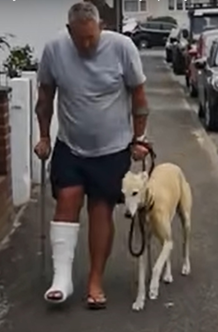 The dog limping alongside his owner on crutches was caught on video and went viral on social media, gaining reactions from all over the world.