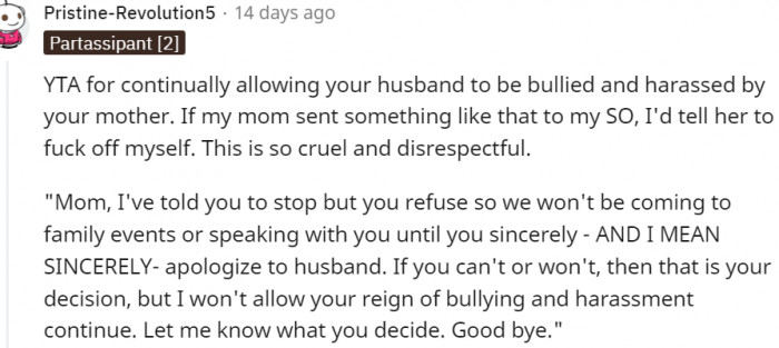 7. Why allow your husband to be bullied by your mom?