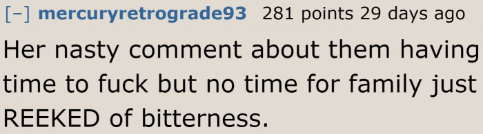 This Redditor felt the bitterness in the sister-in-law's words.