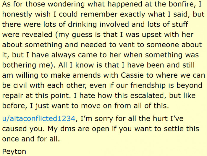 She's open to making amends.