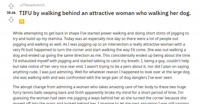 Man Experiences One Of The Most Awkward Moments Of His Life While Jogging Behind A Woman With A Large Dog