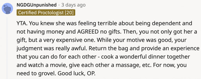 OP had good intentions, but he made a poor judgment call.