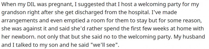 While DIL was pregnant, OP insisted on throwing a welcome home party