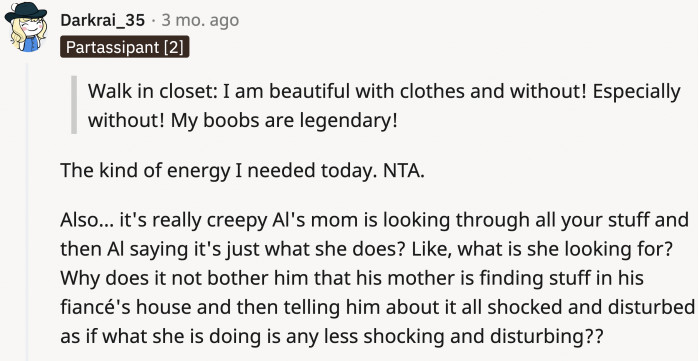 The real lesson here is: OP is hilarious and can do so much better than Al and his mom (let's face it, they're a package deal).