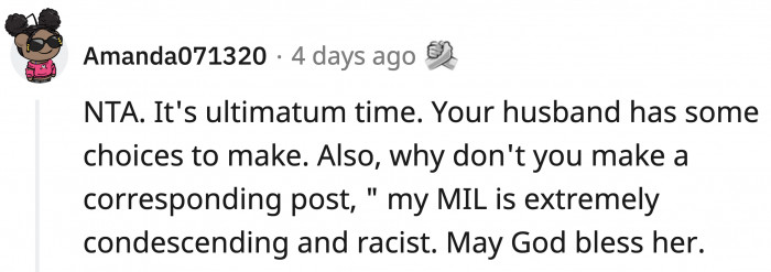 Time to make the husband choose and go make a response post on Facebook, OP.