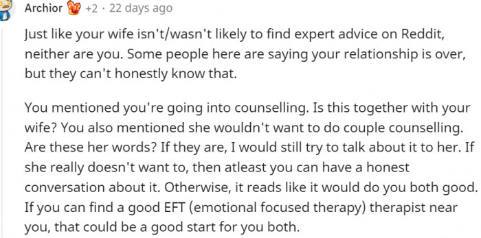 6. Counseling can be a good start for both of you