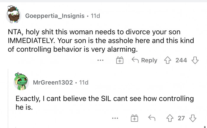 Her son is by far the asshole.