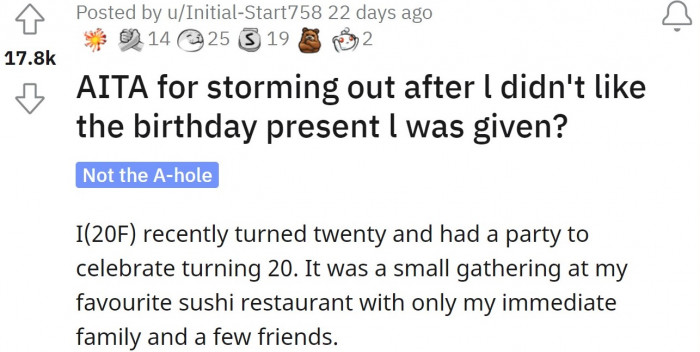 The Reddit user recently shared her story of disappointment on the AITA subreddit.