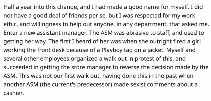OP made a good impression on her co-workers and continued to work hard