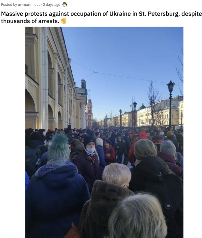 22. More than 2,000 Russians have been arrested for protesting this war