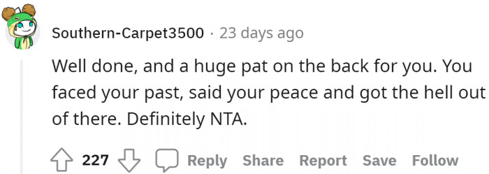 Not the asshole indeed. (But her family members are!)