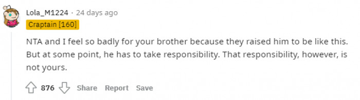 Her brother and parents need to take responsibility