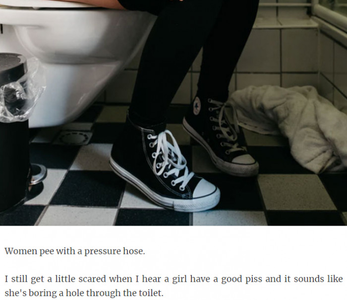 Women pee with a pressure hose