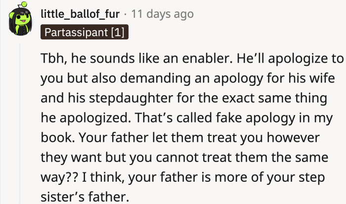 They pointed out his back-and-forth behavior between the two sides and ultimately choosing his new family's side.