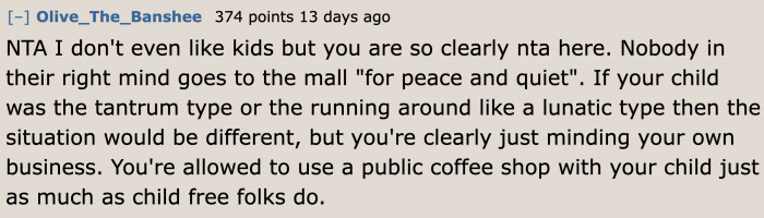 They're minding their own business and they're not bothering anyone. It shouldn't be a problem to visit the coffee shop with her daughter.