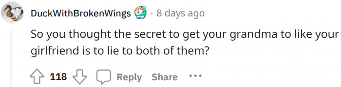 Technically, the boy lied to both women here; he could have just told the truth to both of them.