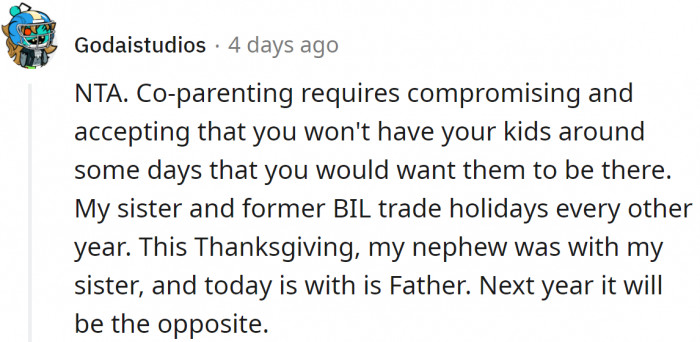 Co-parenting means compromising with each other.