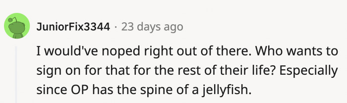 OP was lucky that he didn't get left at the altar after his mom's speech