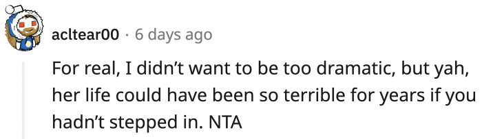 Sara would have had to endure Bryan for years if OP hadn't stepped in