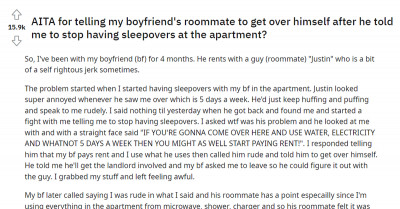 Girlfriend Thinks Her BF's Roommate Is Rude For Asking Her To Pay Rent Since She "Sleeps Over" At Their Apartment 5 Times A Week