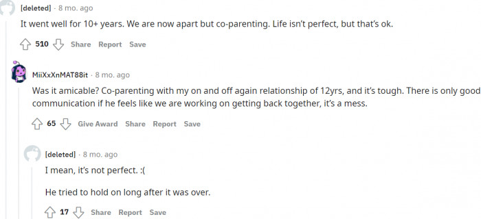 They are just co-parenting after ten years. Life is not perfect!