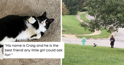 Dedicated Cat Takes His Job of Dropping Off His Best Girl to the Bus Stop Every Day Seriously