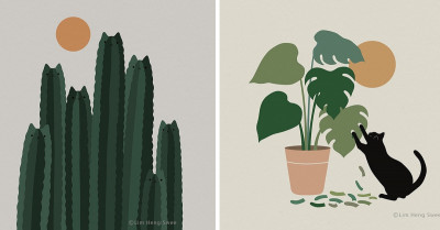 These Light-Hearted Illustrations That Combine Cats and Various Kinds of Plants Are Just Charming