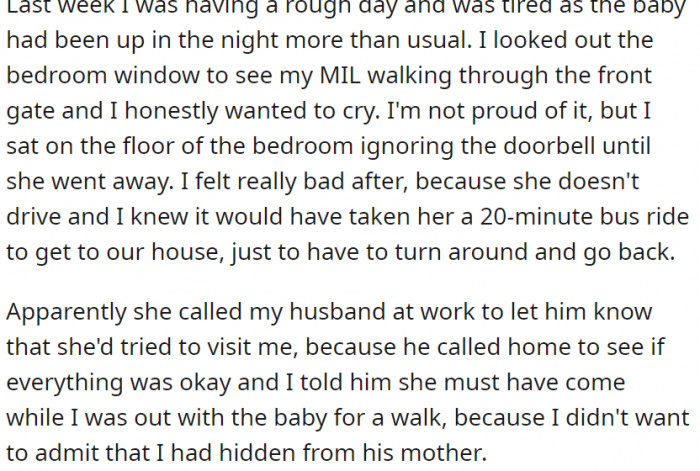 Here's what happened when her mother-in-law came, and she pretended not to be home.