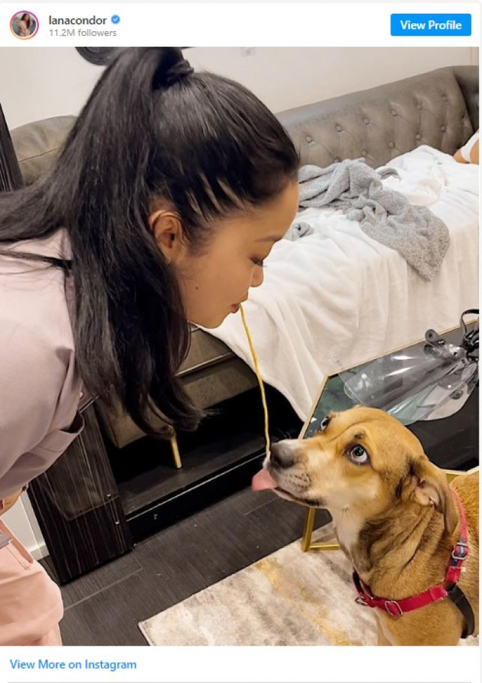 15. Lana Condor sharing spaghetti.