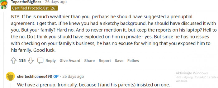 The OP said they have a prenup agreement, so money is not a problem.