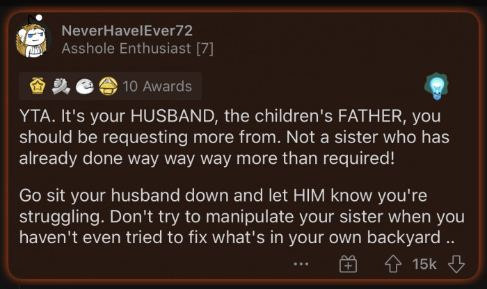 OP and her husband have some talking to do.