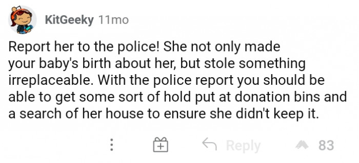 #18 Let the police get a hold of the donation bins to search, as well as her house.