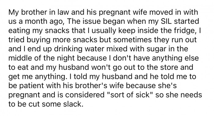 Things took a weird turn after OP’s brother-in-law and pregnant wife moved in with them: