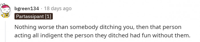 And that the wife was actually sorry that the OP had fun without her.