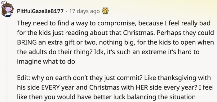 The should consider giving each other the gift of compromise