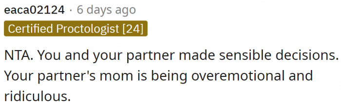 True. The mom is being over the top in this situation.