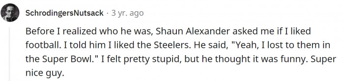 23. Shaun Alexander is not a sore loser...