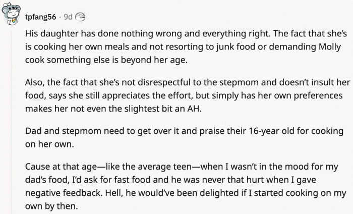 Even If the Kind of Food Is in Question, the Adults' Reaction Is More Childish Than the Daughter