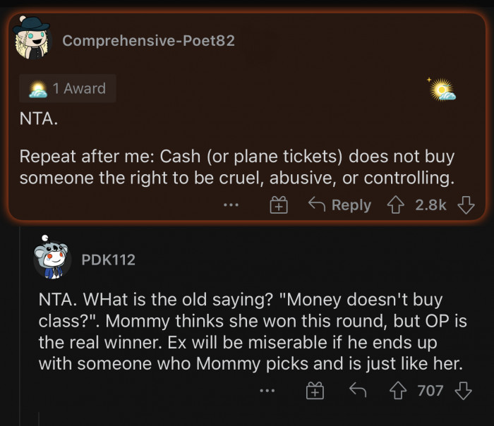 Money doesn't buy class, and the mother has none of it.