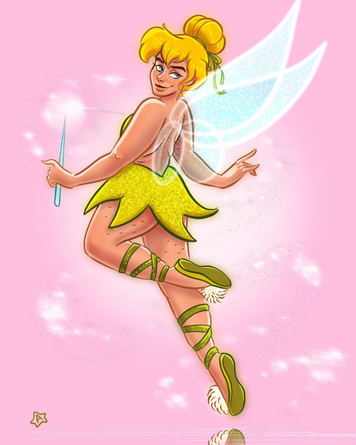 5. Here is Tinker Bell from Peter Pan with backrolls and cellulite