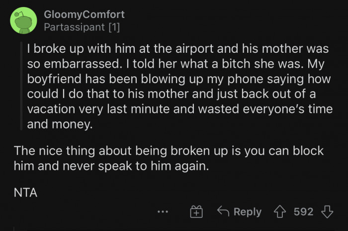 She doesn't have to bother herself with their drama anymore.