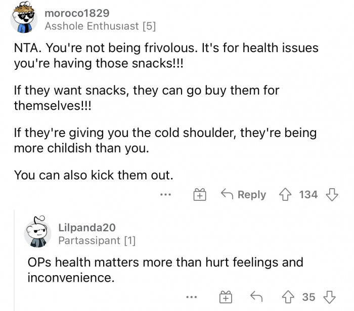 A person’s health is obviously much more important than another’s feelings.