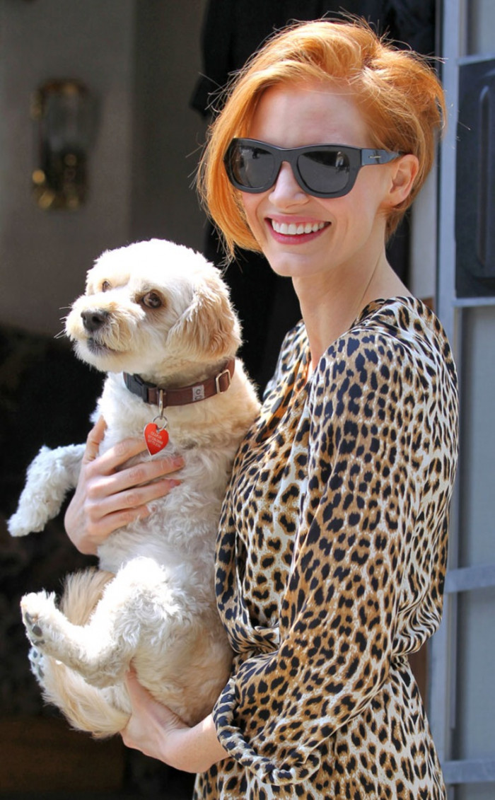 30. Jessica Chastain and her three-legged rescued dog