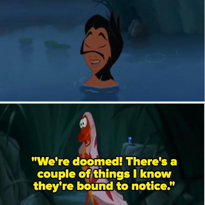 7. Here's Mushu's joke which is all about Mulan's top when she went for skinny dipping